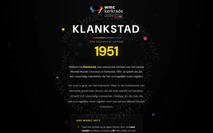 De titelpagina van Klankstad, het interactieve verhaal over het Wereld Muziek Concours in 1951