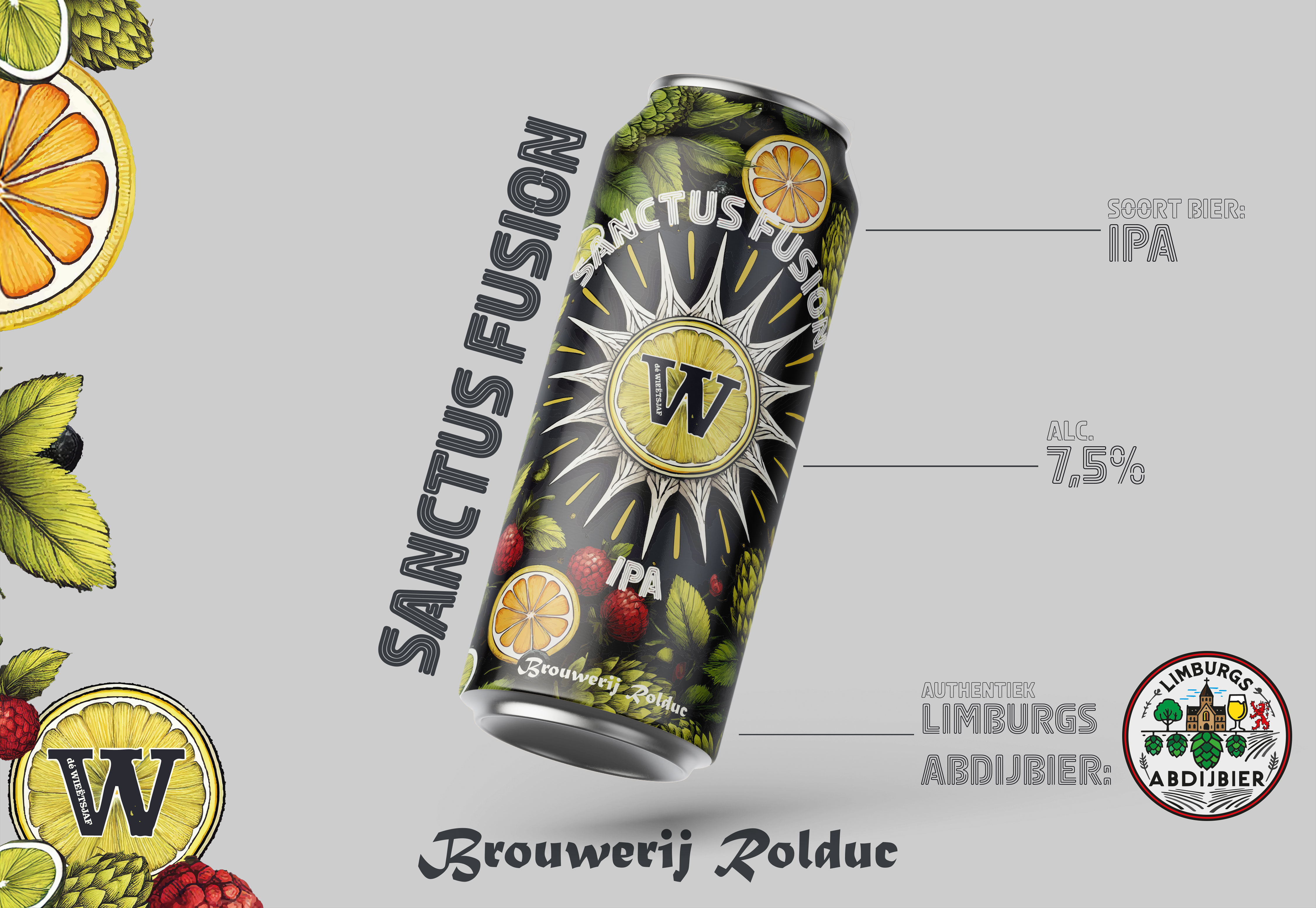 Sanctus Fusion blikje mockup — exclusief IPA bier ontworpen voor Dé Wieëtsjaf door Jelger